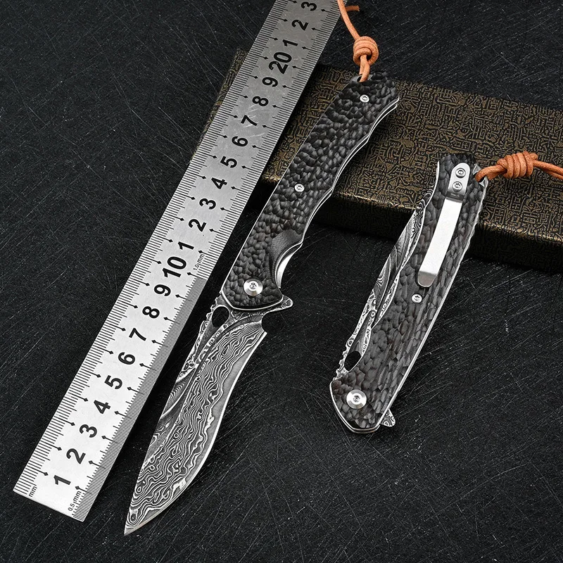 Damascus Knife Folding Camping Survival Tactical Multifunctional Outdoor Self-Defense Knife