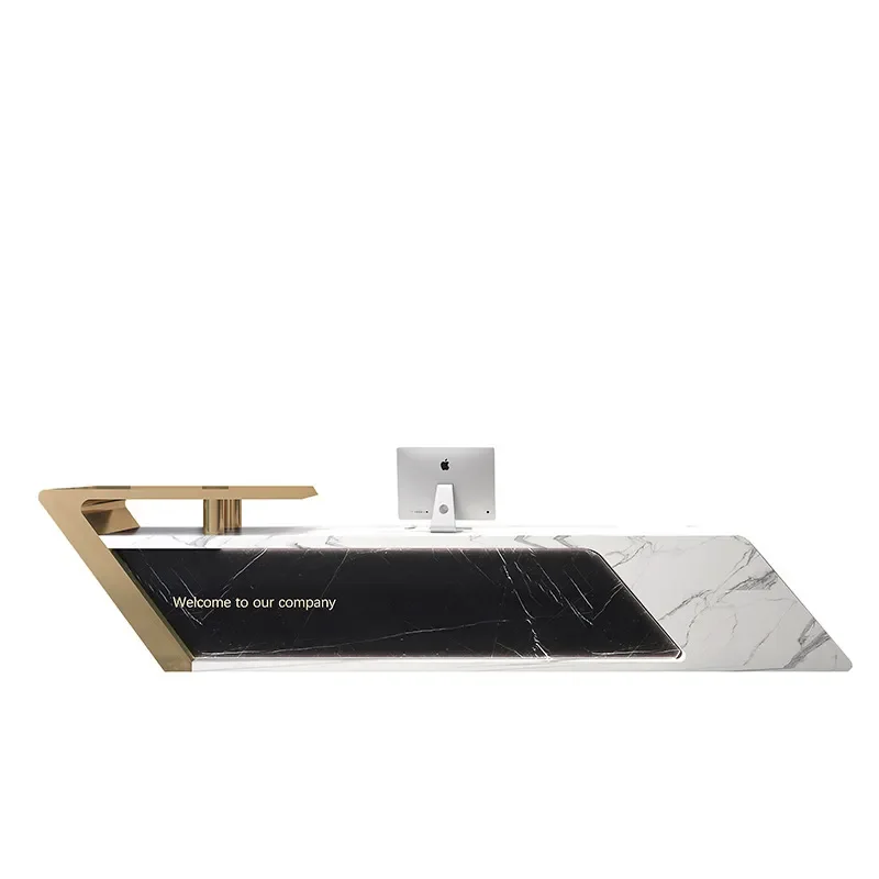 Luxury Stainless Steel Reception Desk Imitation Marble Counter for Beauty Salon Club Bar High End Front Office Furniture