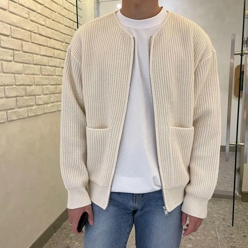 

Fashionable Men Coat Acrylic Material Sweater Stylish Men's Zip-up Cardigan Sweaters for Autumn Winter Solid Color Knitwear