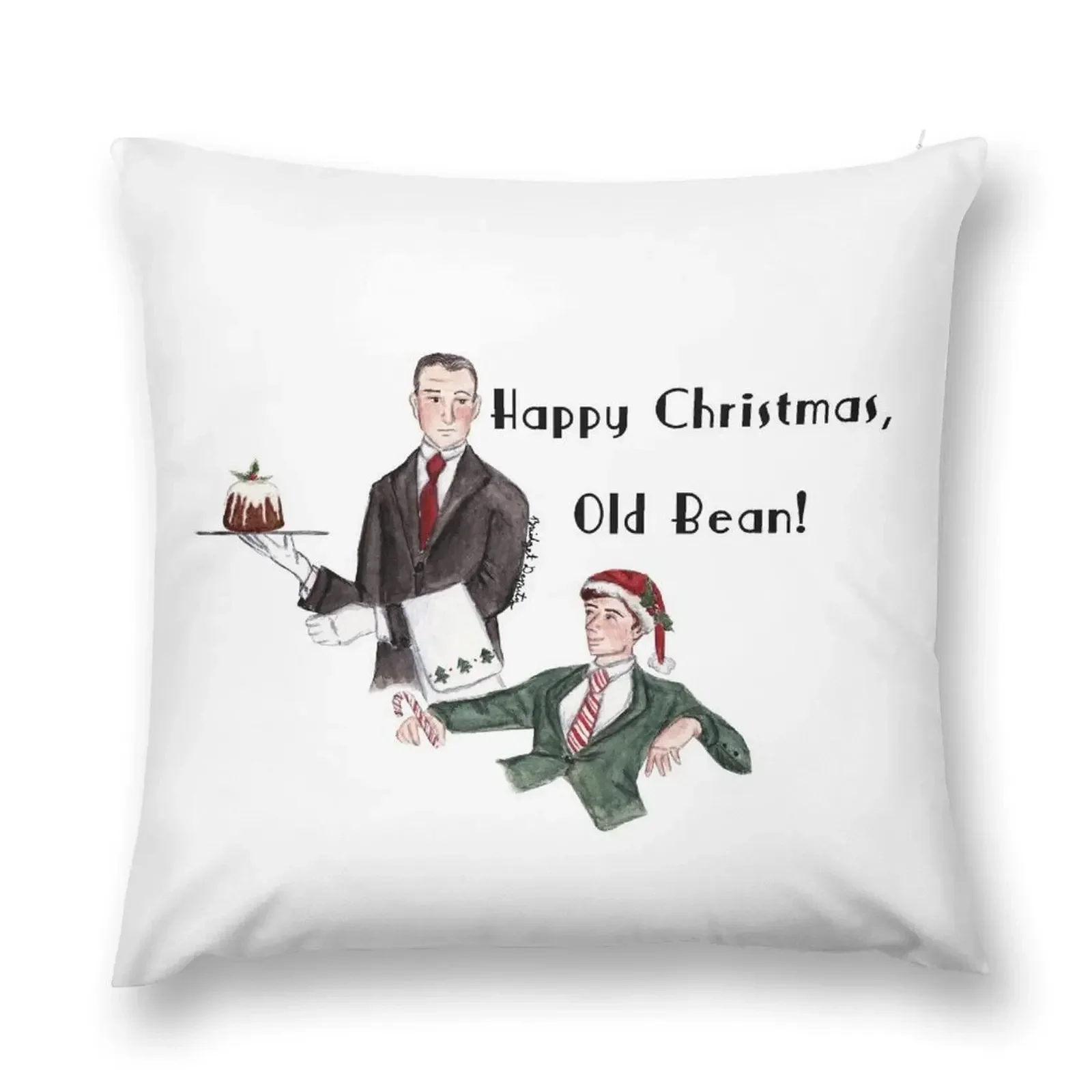 The Jolly Yule-Tide Spirit, P.G. Wodehouse Jeeves and Wooster Throw Pillow Christmas Covers pillow