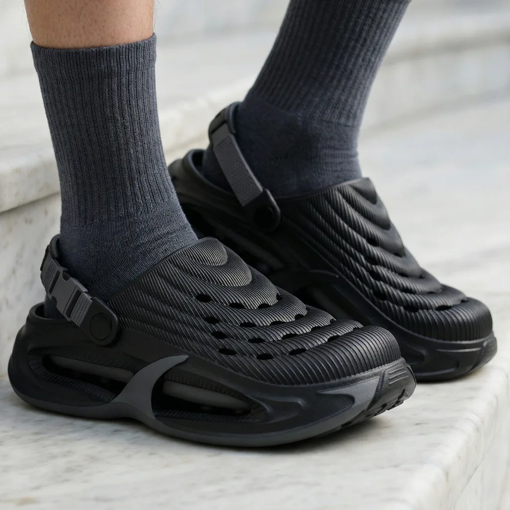 Neue Lochschuhe für Herren im Sommer, dicksohlig, rutschfest, atmungsaktive Fahrersandalen, langlebige und modische Strandschuhe. – Detail 11