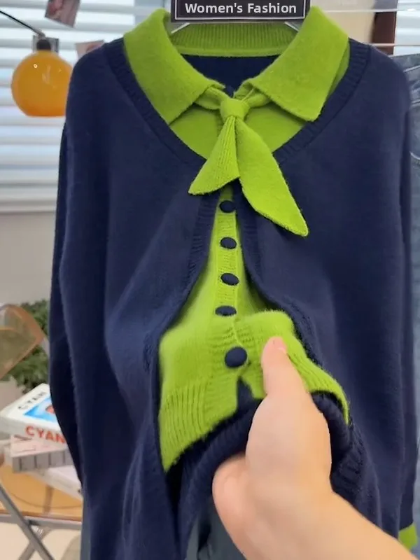 Blusa Casual de Talla Grande con Bloques de Color y Manga Larga, Cuello Holgado, Ajuste Delgado para Mujer, Temporada Primavera-Otoño, Exclusiva Online