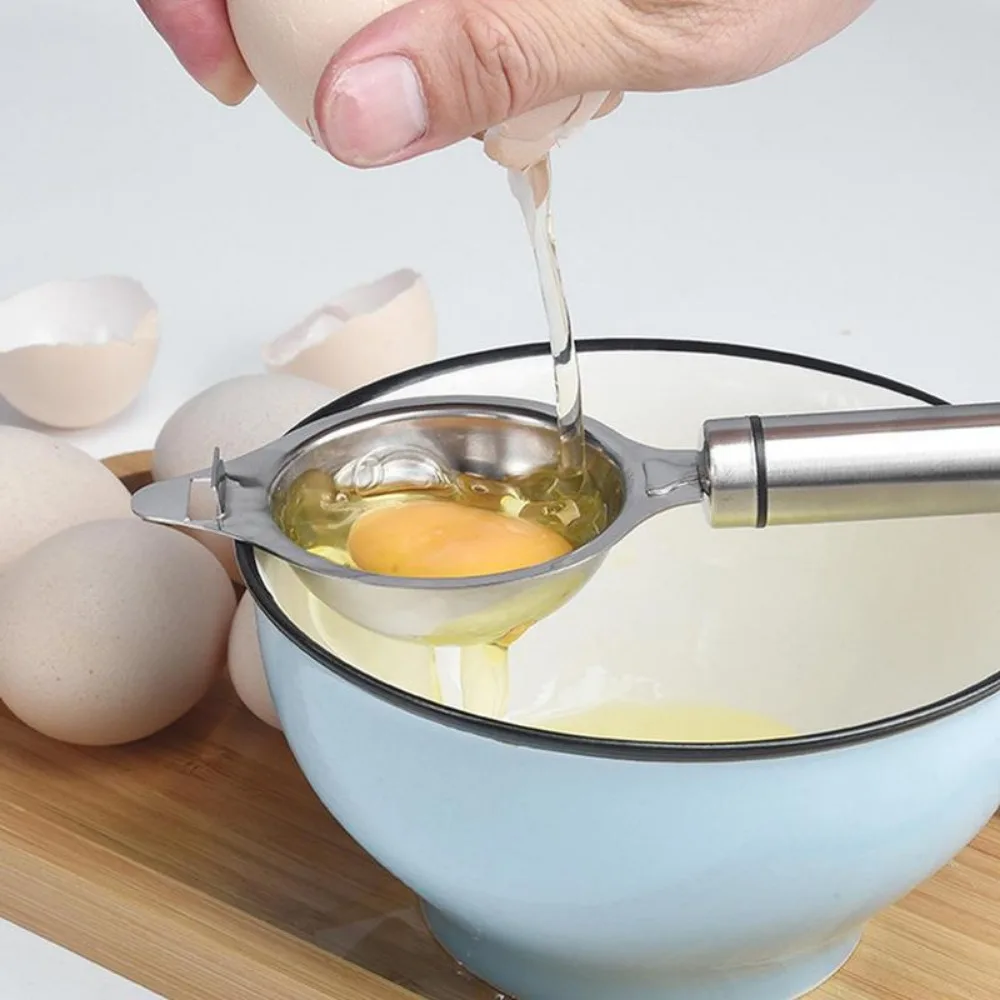 Egg Separator Stainless Steel Egg Yolk White Separator Long Handle Egg Divider Filter Kitchen Egg Tools Baking Cooking Gadgets