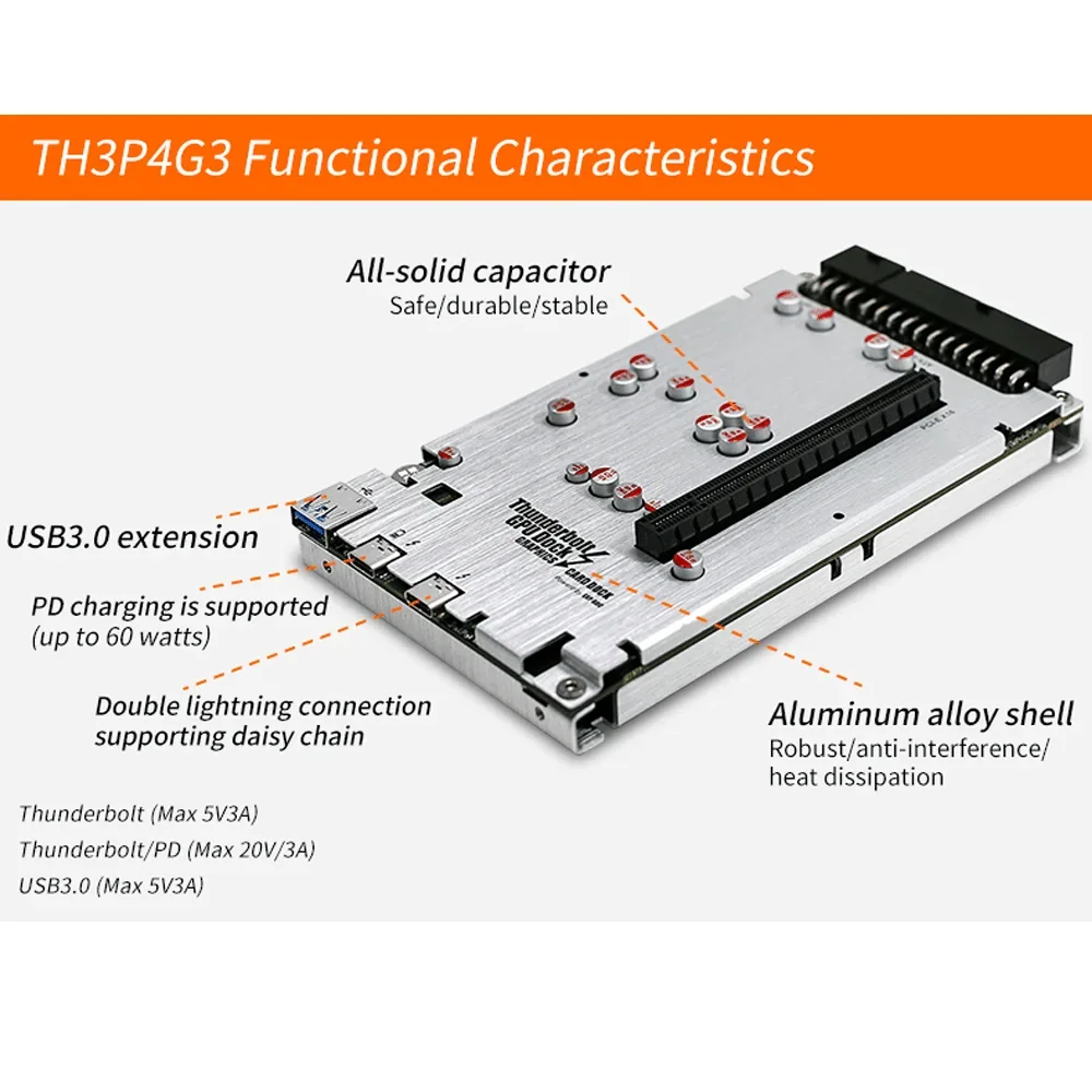 Imagem -03 - Dock para Placa Gráfica Th3p4g3 Gráfica Externa Compatível com Thunderbolt Fonte de Alimentação Dcatx para Macbook 60w 85w 40 Gpu