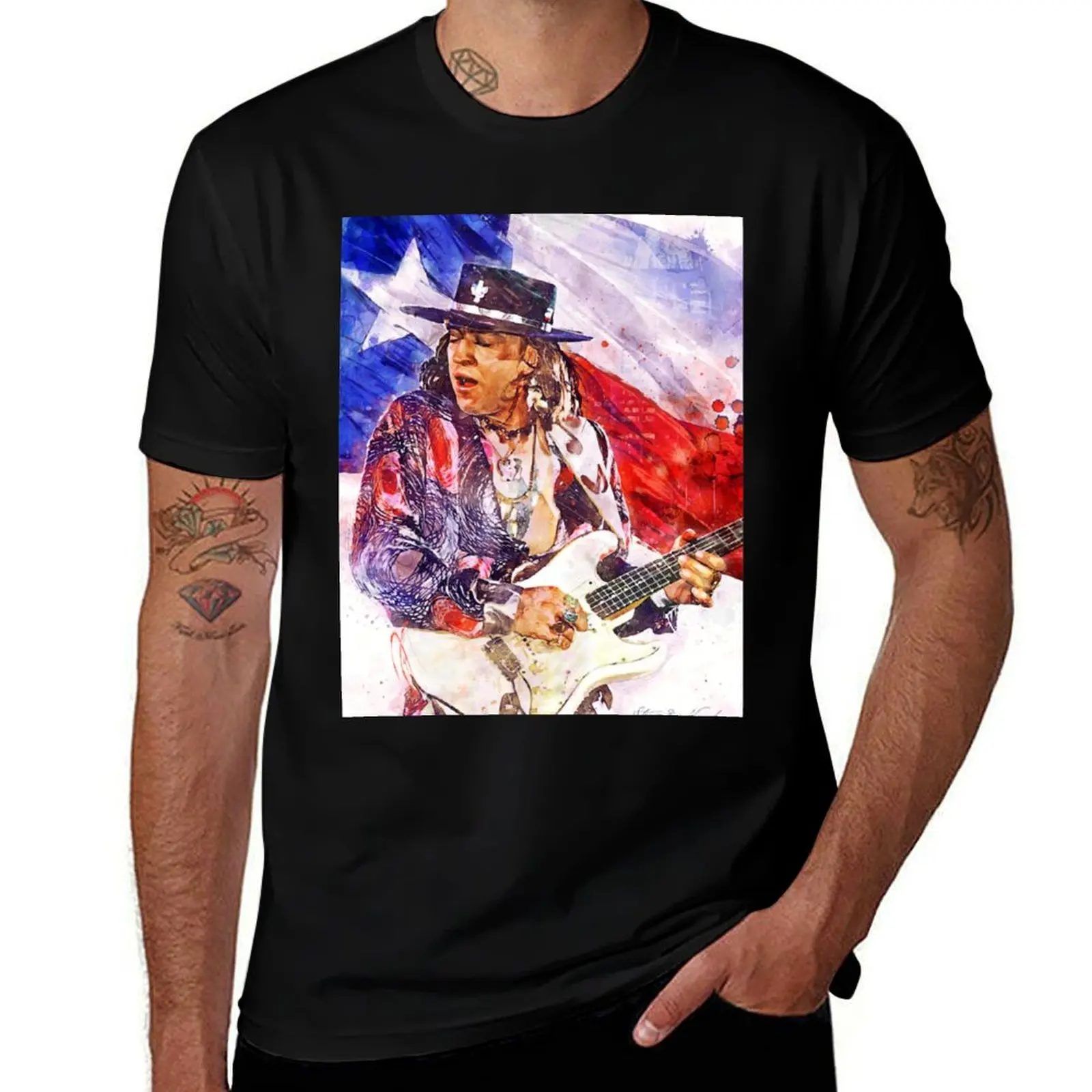

Guitarist Blues Man Vaughan 70s T-Shirt Plus Size Lightweight Tee Shirt