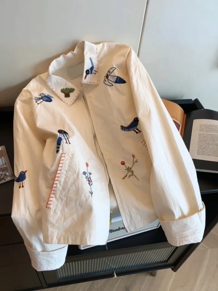 Chaqueta con cuello vuelto y estampado floral blanco Millet, ropa de trabajo informal para hombre y mujer, primavera y otoño, Hong Kong Sle...