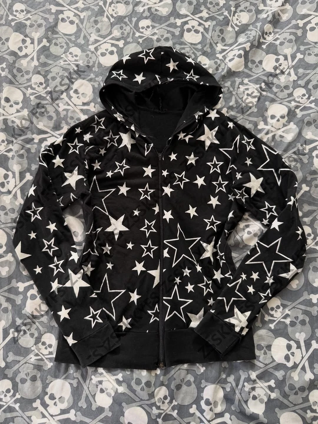 Y2k chemise à capuche étoile imprimé fille Streetwear Hip-hop sweats à capuche zippé Vintage hiver années 90 manches longues Blouse veste emo