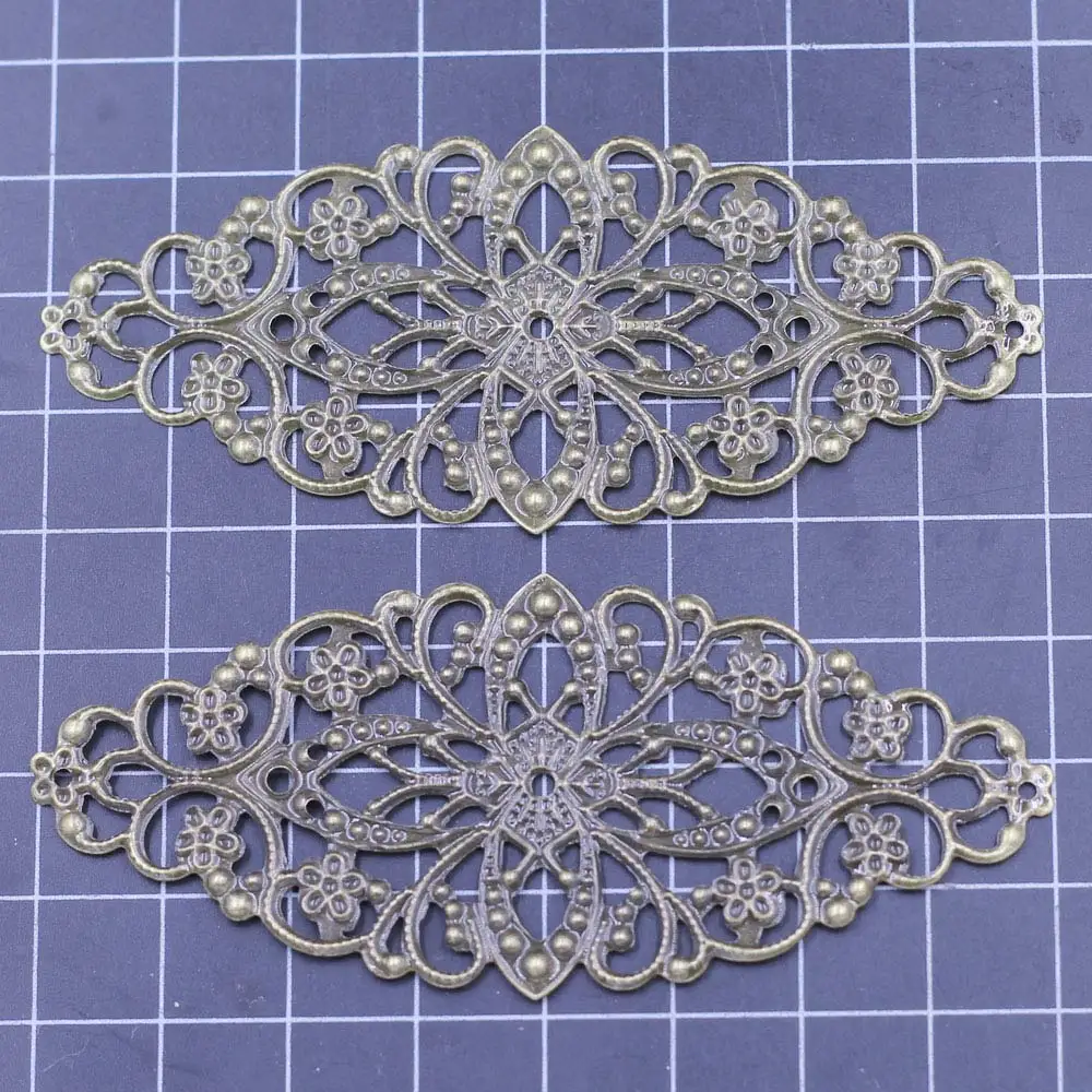 90Pcs Connectors Filigree Flower Wraps Bronze Tone Charms Jewelry Making Component Findings 8x3.5cm