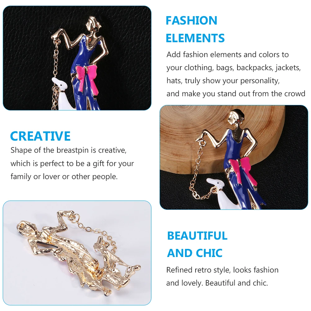 Elegant Woman Shape Fashion Brooch Pins Gold Blue Alloy Creative Retro Style Durable Clothing Accessory Versatile Breastpin For