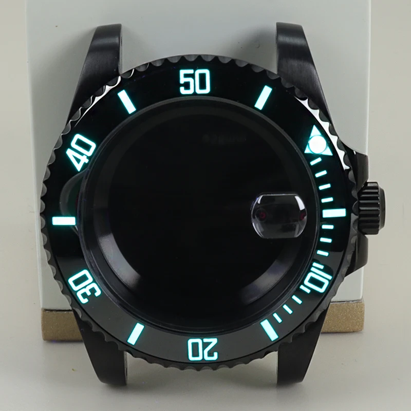40mm Black Case NH35 Watch Accessory Sapphire Glass For NH35 NH36 NH34 38 8215 Eta2824 Movement 28.5mmDial C3 Luminous Bezel SUB