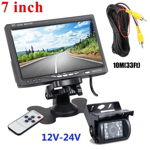 Bileeko 12-24v para RV camión autobús Van coche IR cámara de respaldo sistema de visión nocturna 7 ""Monitor de visión trasera 10m cable AV
