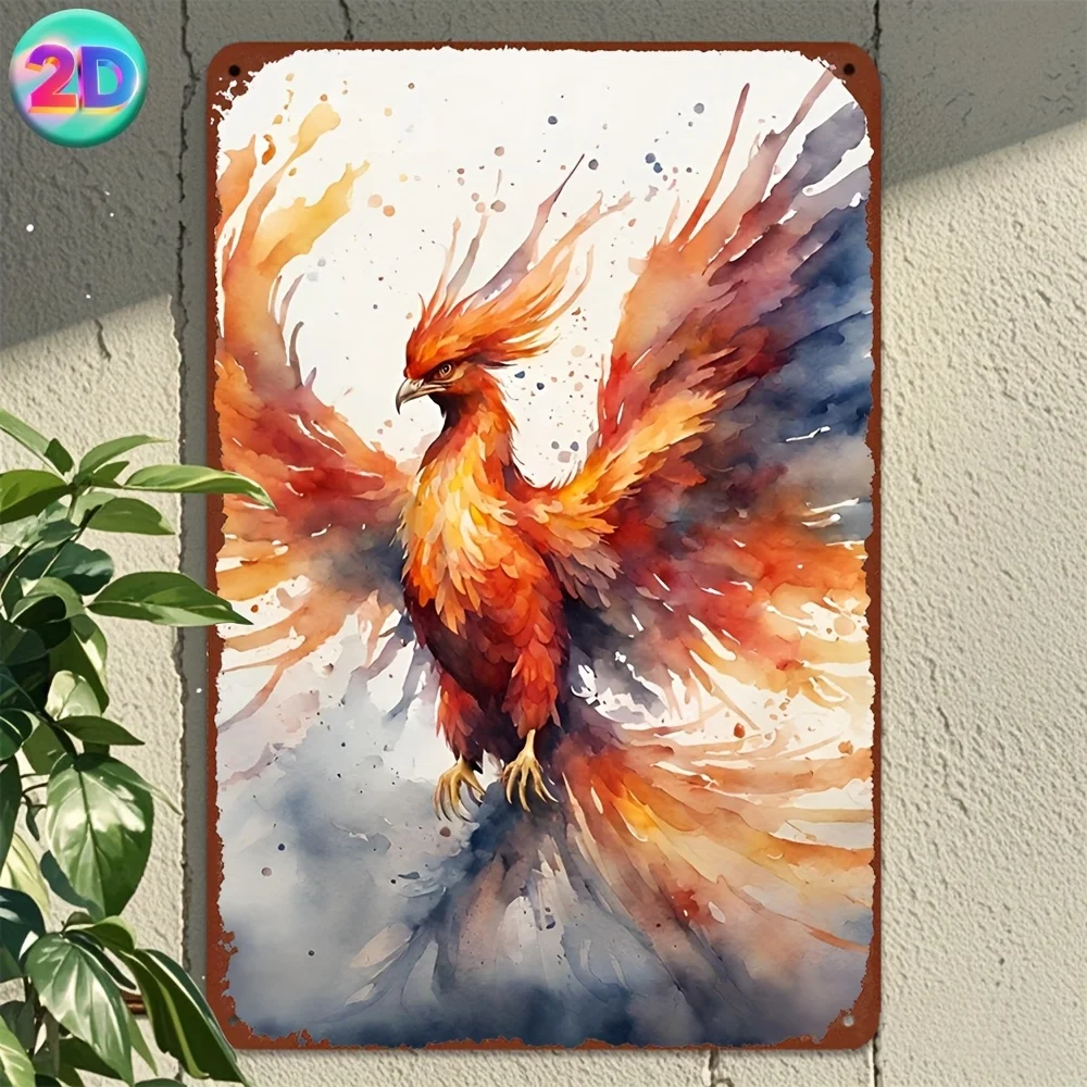 1 unidad de arte de pared de hierro de Warner Bros Harry Potter Fawkes Phoenix, diseño de acuarela vibrante, letrero de Metal duradero para el hogar, Bar, parte