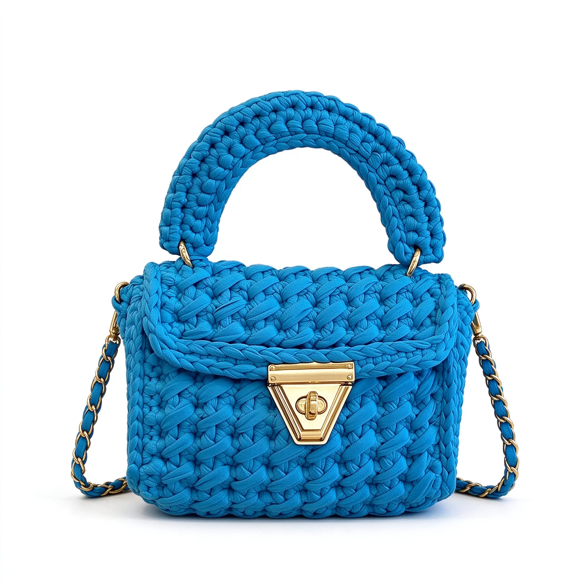 Yellow White Rose Red Handmade Crochet Woven Crossbody Shoulder Bag Chain Mini Square Blue Chain Strap Large Capacity For Women