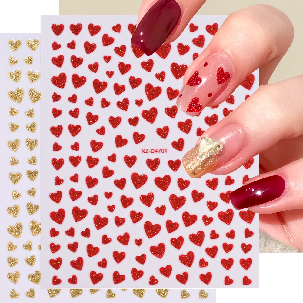 5 pz/set 3D Bling Love Heart Adesivi Per Unghie con Glitter Shine Multi Size Love Heart Pattern Autoadesive Decalcomanie Per Unghie Decorazione