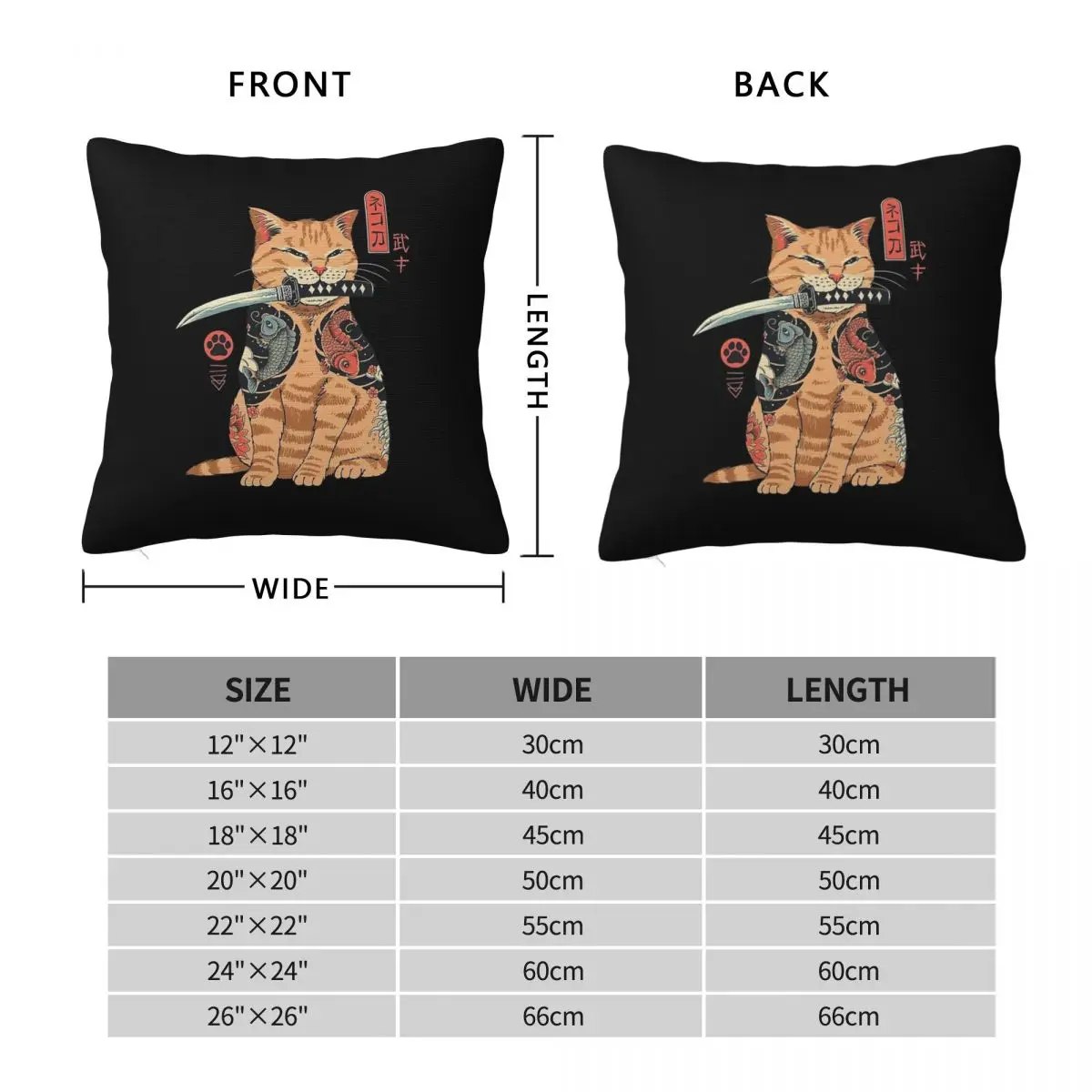 Catana Samurai Square Pillowcase Polyester Linen Velvet Creative Zip Decor Throw Pillow Case Sofa Seater Cushion Cover