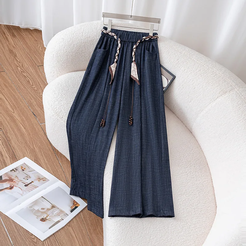 سراويل فضفاضة واسعة الساق على الطراز الكوري للنساء، سراويل مستقيمة غير رسمية بلون سادة للخريف بخصر عالٍ
