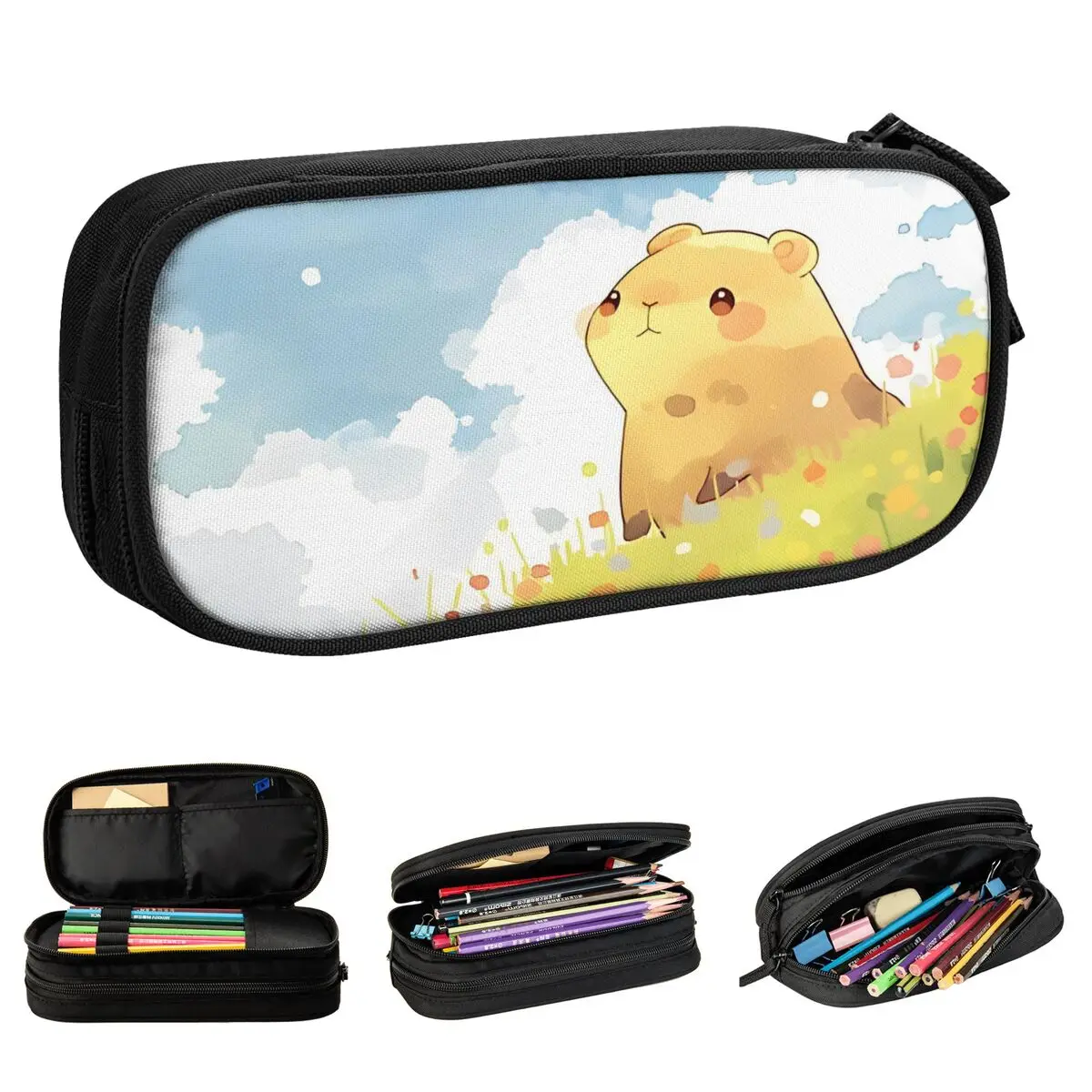 

Милые милые капибары, пеналы в стиле аниме, пенал с героями мультфильмов, держатель для ручек, детские сумки большой емкости, школьные подарки для студентов, канцелярские принадлежности