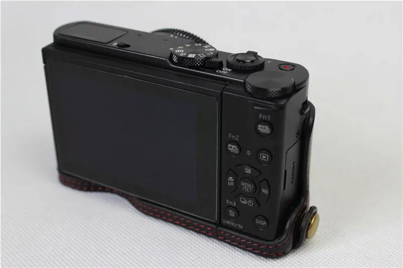 Genuíno couro real proteger câmera meio caso aperto para panasonic lx10 DMC-LX10
