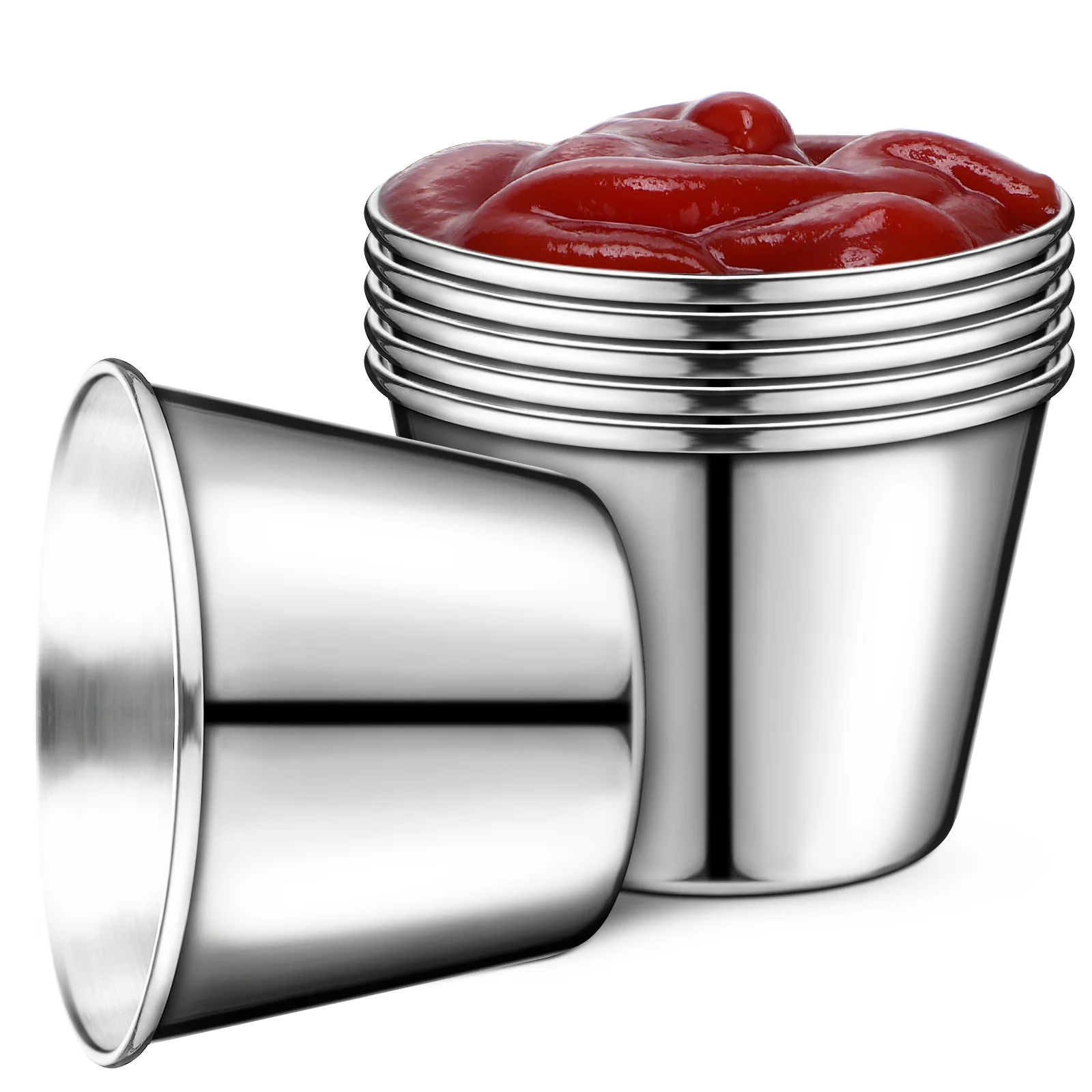 6 Pcs 304 Stainless Steel Sauce Cups Ketchup Containers For Outdoor Condiment Dipping Soy Vinegar Storage Boxes