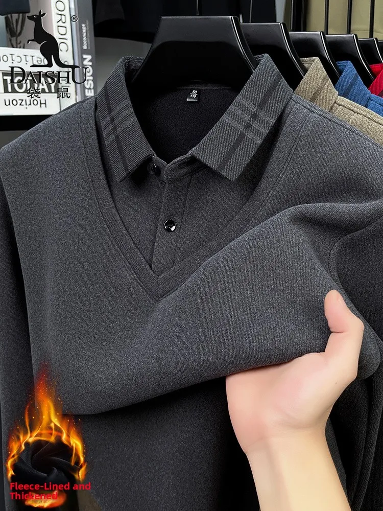 

Мужской свитер Kangaroo 2025: Зимний утепленный флисовый свитер с воротником, теплый, в стиле повседневной моды для мужчин среднего возраста, вязаная одежда