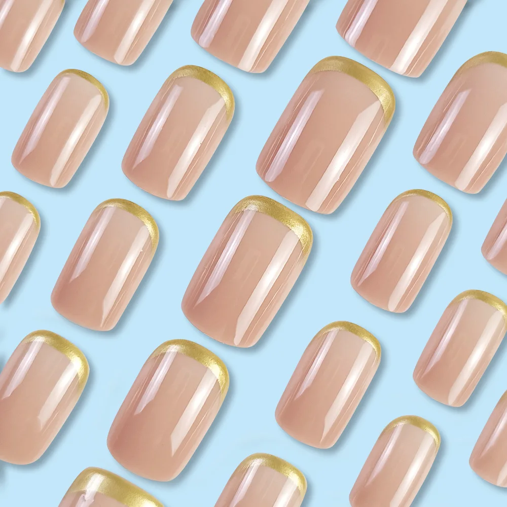 Korte vierkante pers op nagels Franse manicure Klassieke witte punt Eenvoudige lijm op volledige dekking Kunstnagels voor dames Dagelijks