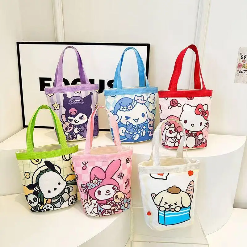 

MINISO New Cute Korean Style Girl High Quality Handheld Large Capacity Storage Bag Mommy Bento package Cartoon Anime Canvas Bags