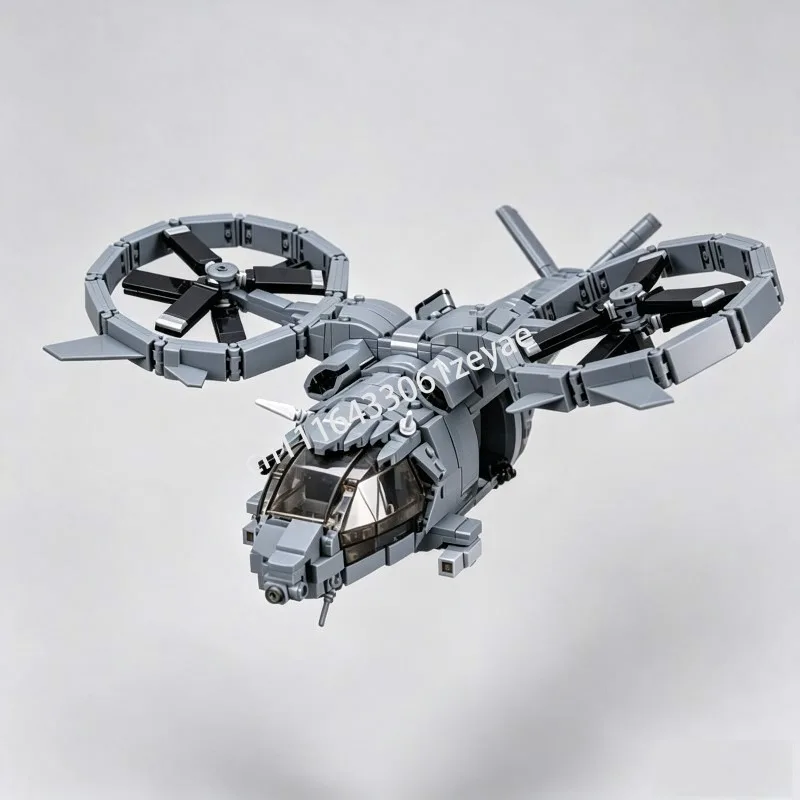 1422Parts Sci Fi Vtol Utility Transport Helicopter Model Custom Puzzle Building Blocks Diy Assembly Aircraft Toy Gift Collection