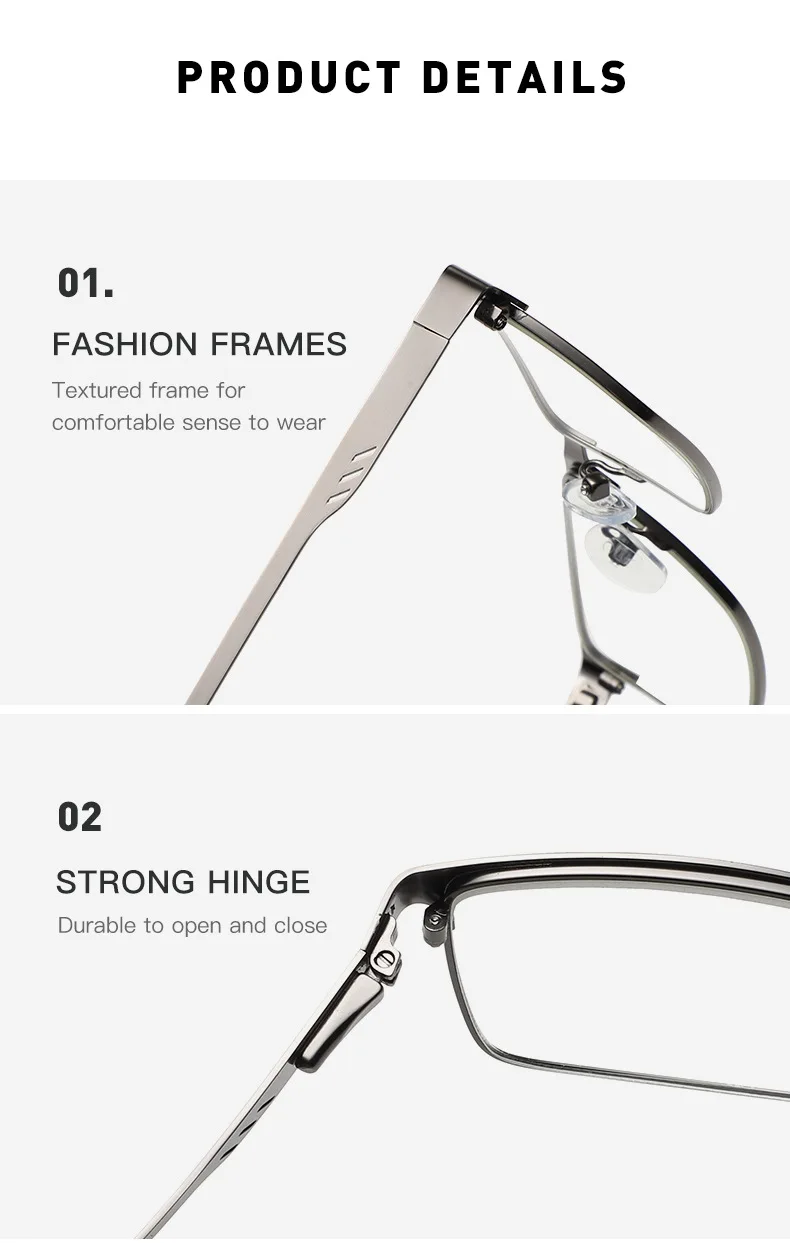 Metall-Lesebrille mit quadratischem Rahmen, alte Menschen, modische Persönlichkeit, Presbyopie-Brille für Männer und Frauen – Detail 2