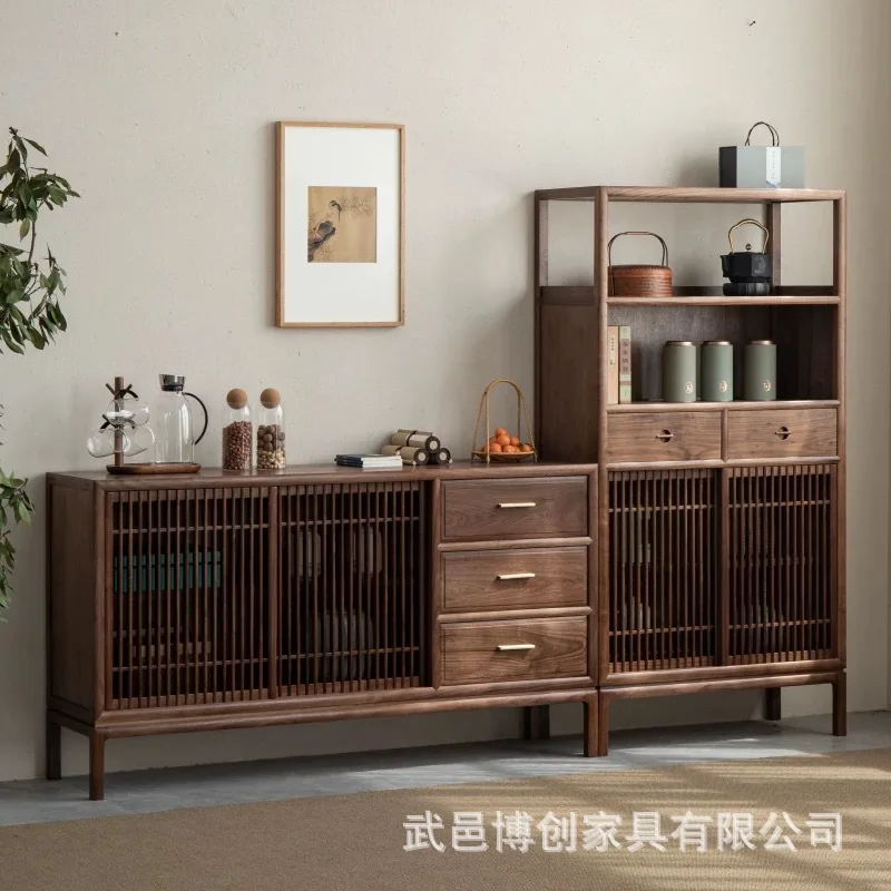HYS new Chinese style northern old elm solid wood dining side cabinet tea side cabinet tea side cabinet push-pull storage