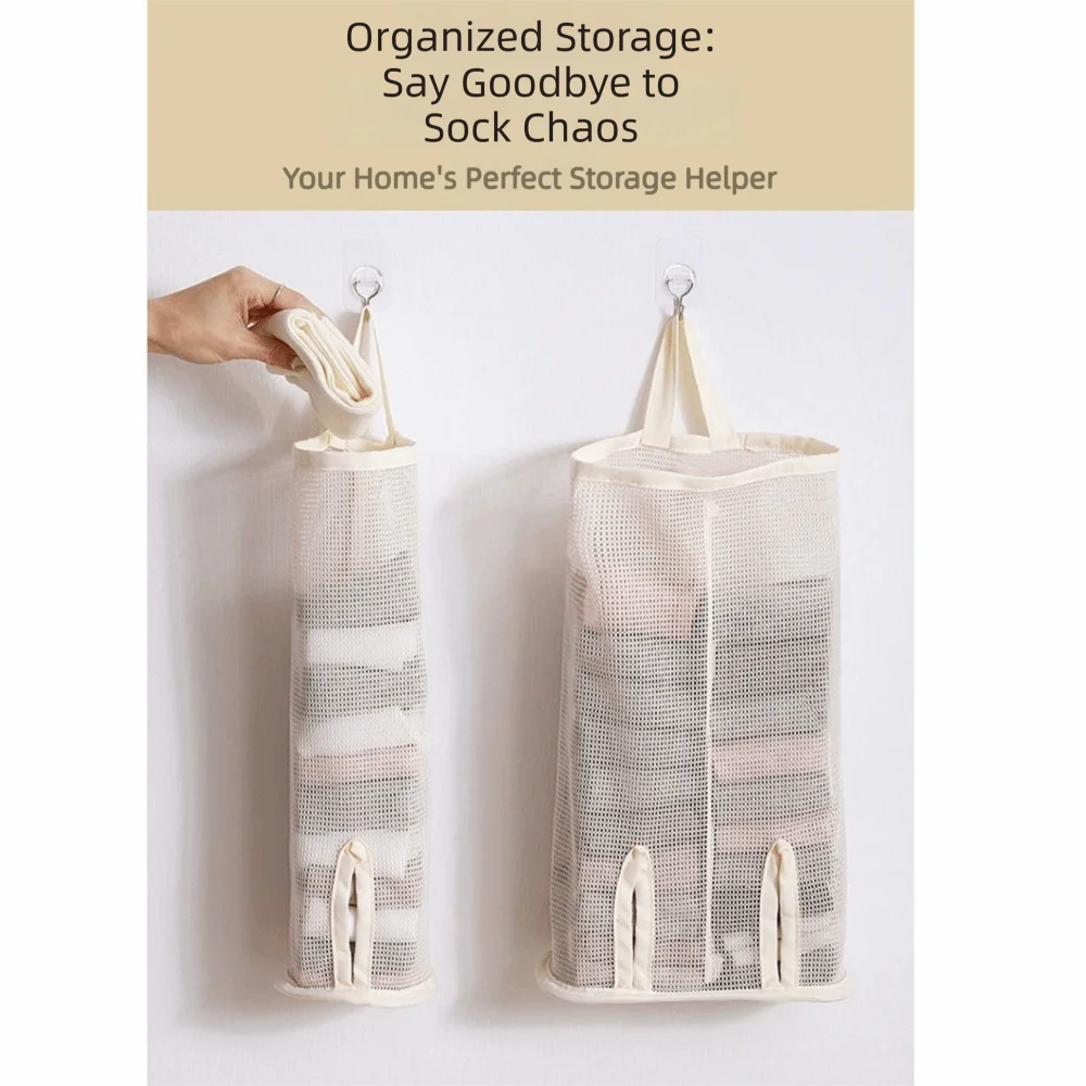 Space Saving Hanging Storage Bag Mesh Pocket Multifunctional Sock Storage Bag Large Capacity Wall Mounted Plastic Bag Dispenser