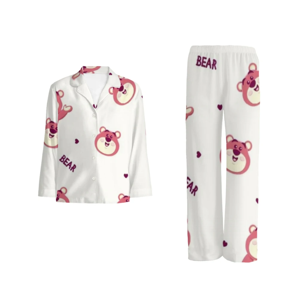 

Disney Strawberry Bear pajama set, comfortable buttoned long sleeve top and elastic waist pants for men and women.