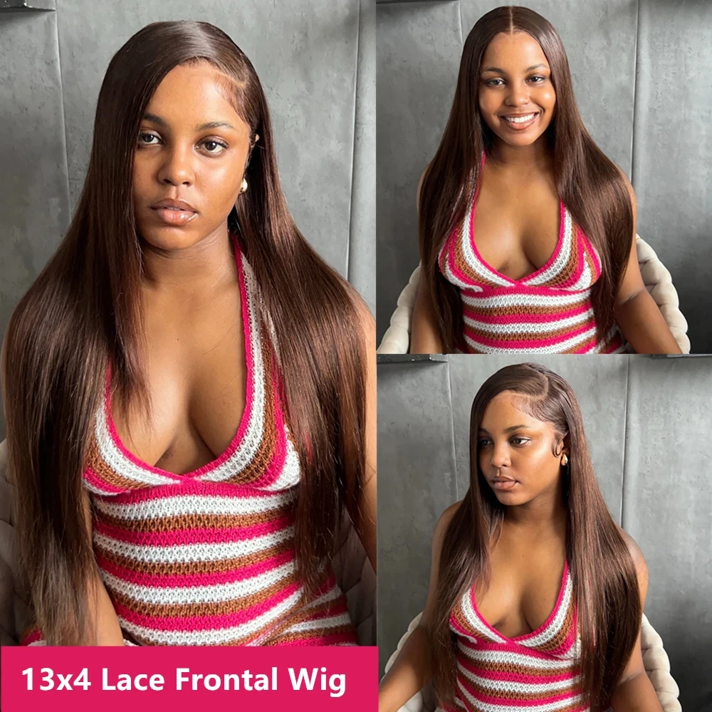 13x6 الشوكولاته براون شعر طبيعي مفرود الباروكات 13x4 Hd الدانتيل الباروكة الأمامية 30 36 بوصة البرازيلي الملونة خصلات الشعر المستعار الإنسان للنساء #3