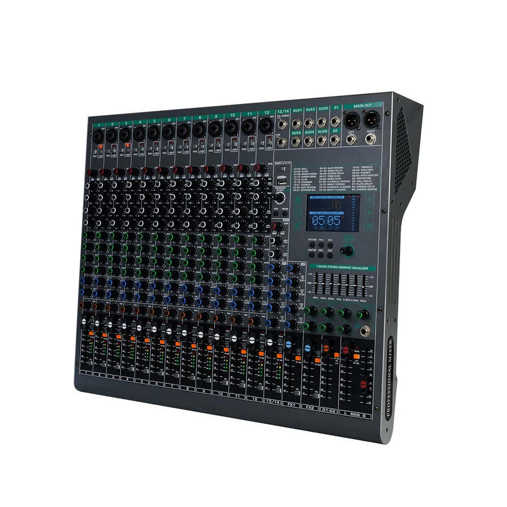 Digital Mixer Professional DJ Mixer 99-Effect DSP Audio Console Mixer 14 Channel USB Interface Audio Console For Recording