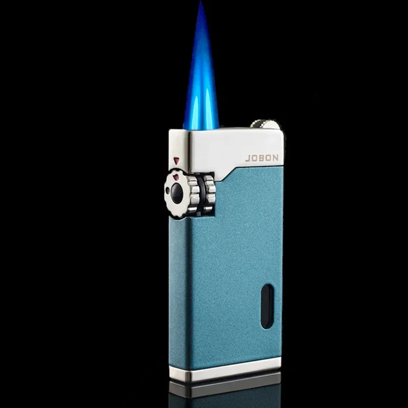 2024 JOBON Outdoor Windproof Metal Butane Inflatable Lighter 2 Torch Blue Flame Turbo High Pressure Jet Recycling Cigar Lighter