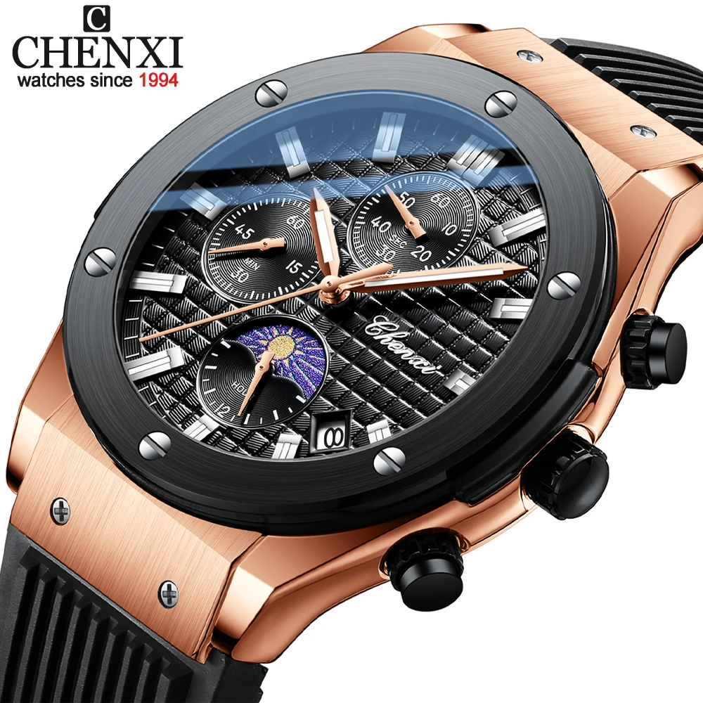 

CHENXI Brand Luxury Man Watch Sports Quartz Chronograph Luminous Men's Wristwatch Leather Waterproof Clock Relogio Masculino