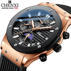 CHENXI Brand Luxury Man Watch Sports Quartz Chronograph Luminous Men's Wristwatch Leather Waterproof Clock Relogio Masculino