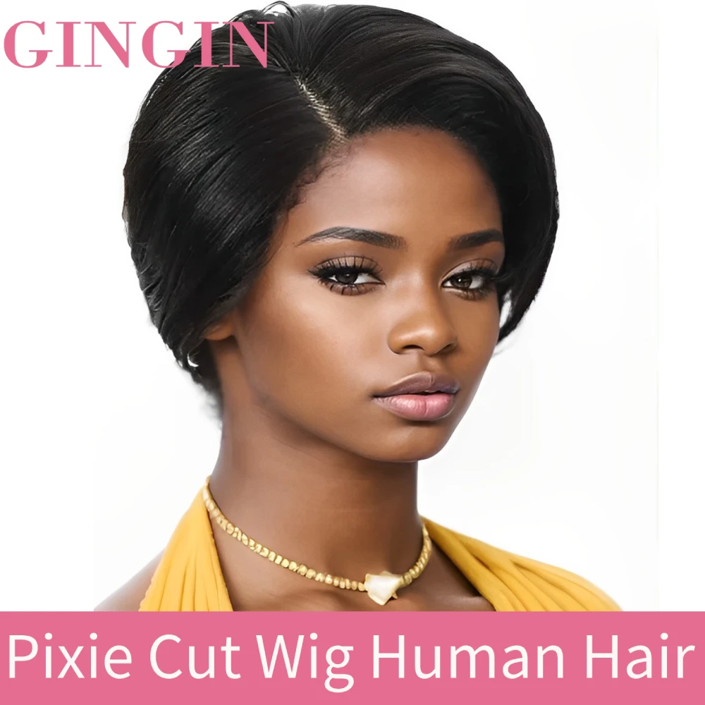 

Side Part Pixie Cut Wig Human Hair 1B 1B27 1B30 99J Ginger Shortcut Pixie Wigs 13x4x1 L Part Lace Wig Human Hair Wig On Sale