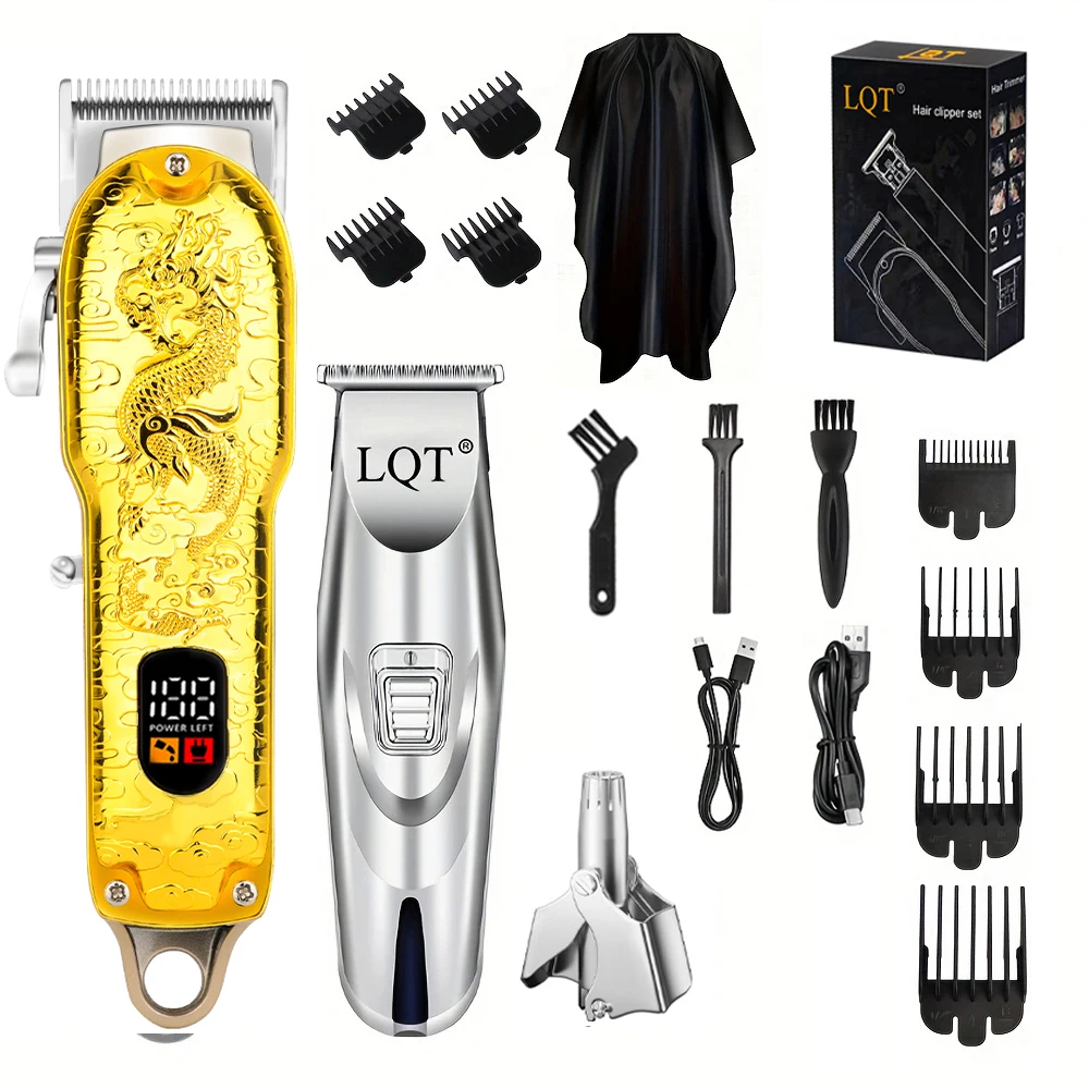 LQT hair clipper three-piece set, adjustable digital display home electric faders, barber shop special hair scissors