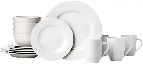 

Basics 16-Piece White Porcelain Dinnerware Set for 4 – Microwave & Dishwasher Safe