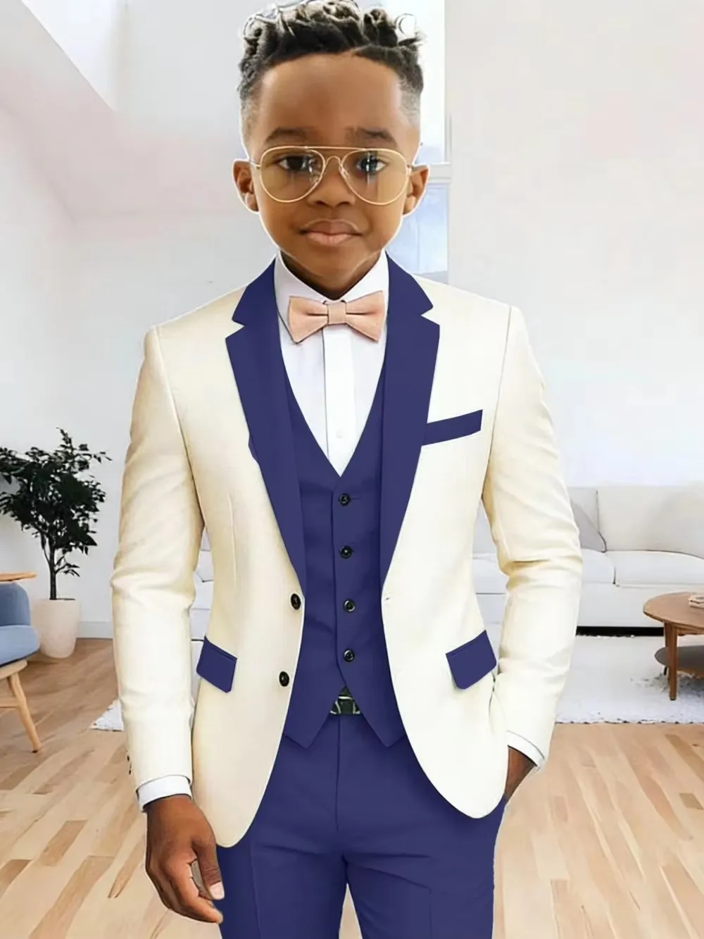 Flower Kids Tuxedo Set 2-18Y Boys Notch Lapel Blazer Vest Pants Set Elegant Two Buttons 3-Piece Suit for Wedding Party Guest
