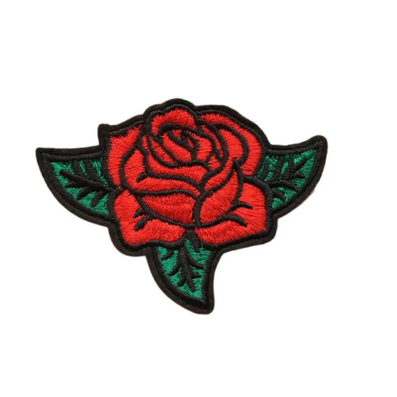 1PCS Rose Size: 6.1x6.0cm Iron on Patch for clothes Embroidery Badge Diy Sewing on Sticker Flower Applique Stripe for Clothing