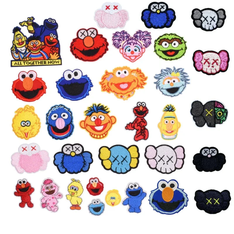 Anime Sesame Street Patches COOKIE MONSTER ELMO BIG BIRD Cartoon Iron On Patches Cheap Embroidered Patches For Kids Clothes