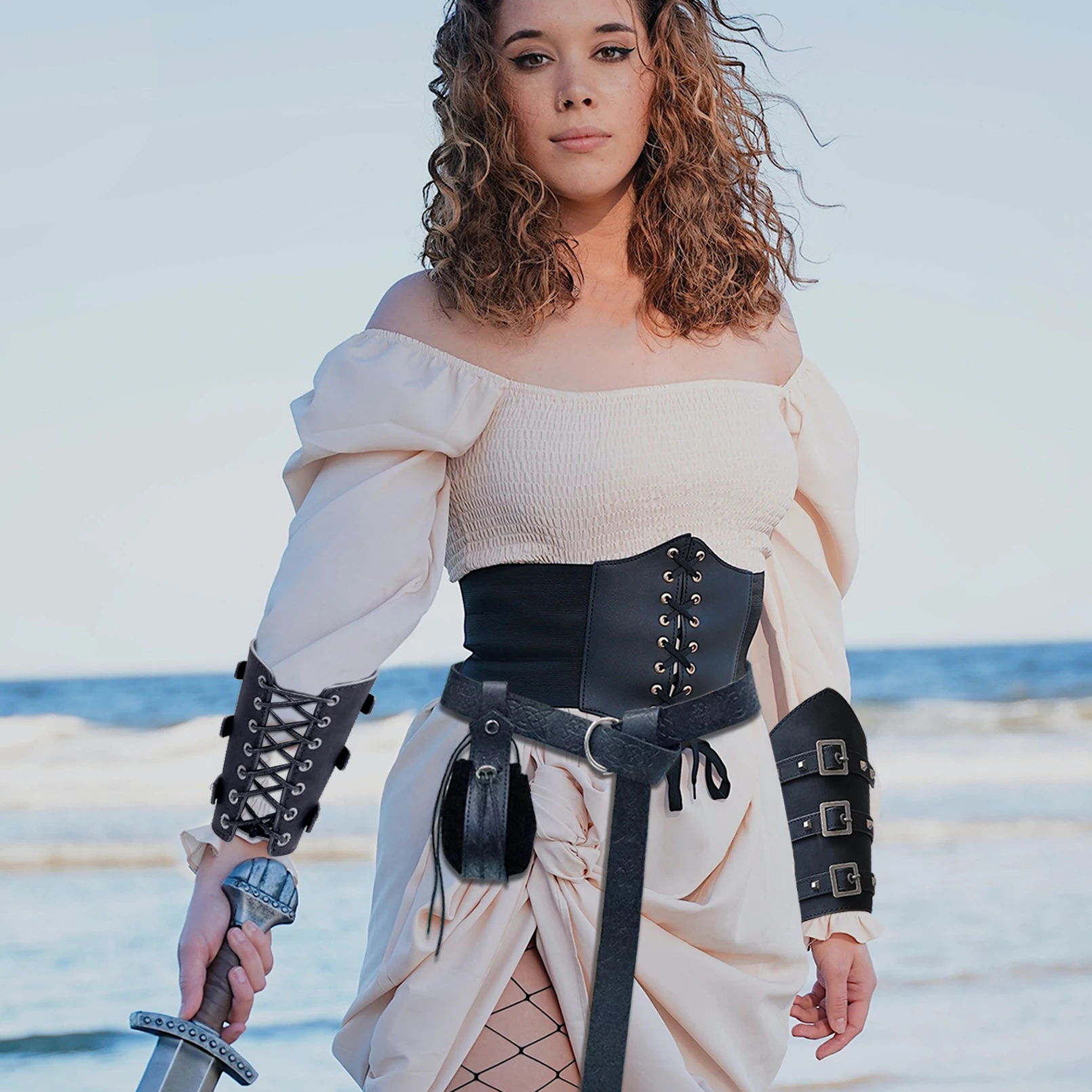 중세 르네상스 나이트 벨트, 바이킹 빈티지 색, 코스프레 소품, 남성용 가죽 허리 벨트, 할로윈 코스튬 액세서리 세트