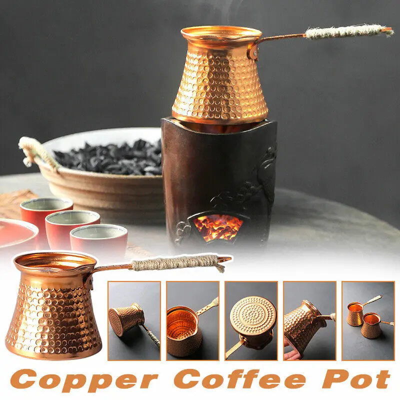Coffee Pot Antique Copper Turkish Copper Coffee Pot Stove Top Milk Warmer Tea Container Brass Handle Coffee Accessories New view 2