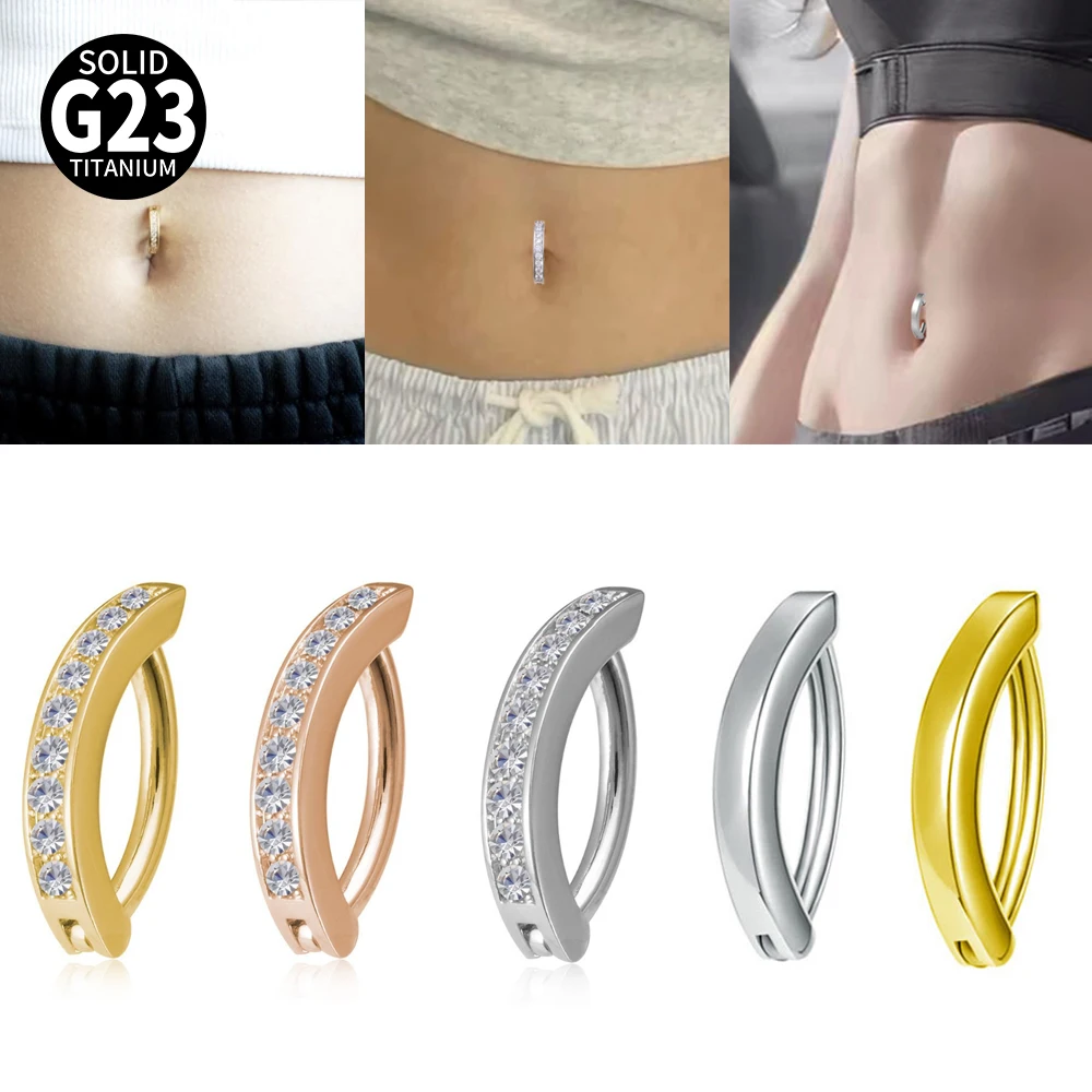 1/4PCS 14G G23 Titanium Belly Button ring Clicker Navel Barbell Piercing Jewelry Zircon Curved Gold Color Belly Button Piercing