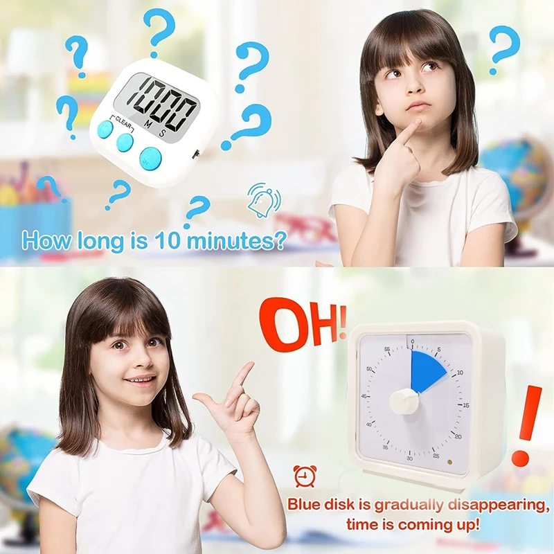 60-Minute Visual Timer For Kids, Study Classroom Timer, Pomodoro Timer With Silent Operation