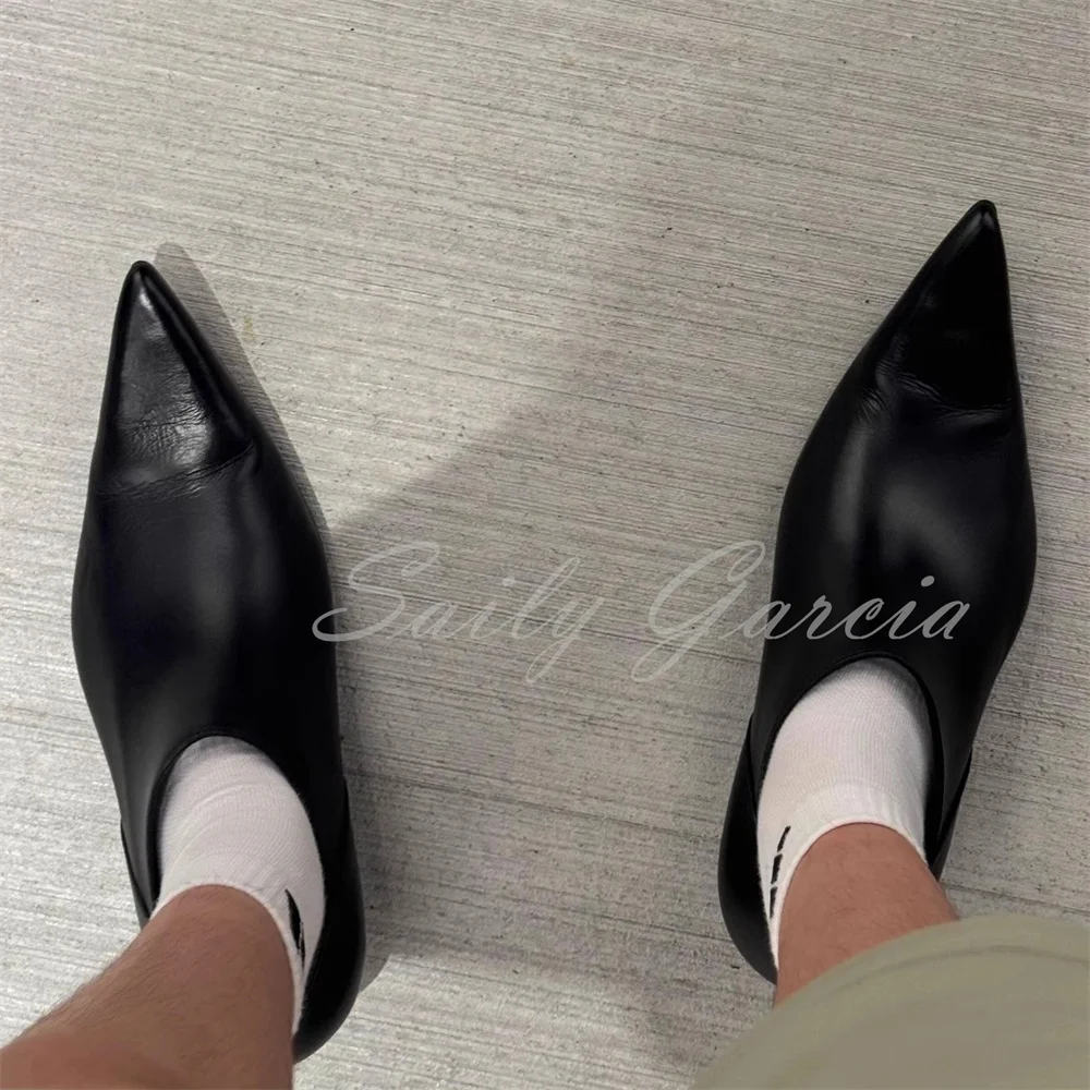 

Black Pointed Toe Subway Loafers Men's Thick Heels Casual Leather Shoes Solid Color Height Increase Designer Brand Single Shoes