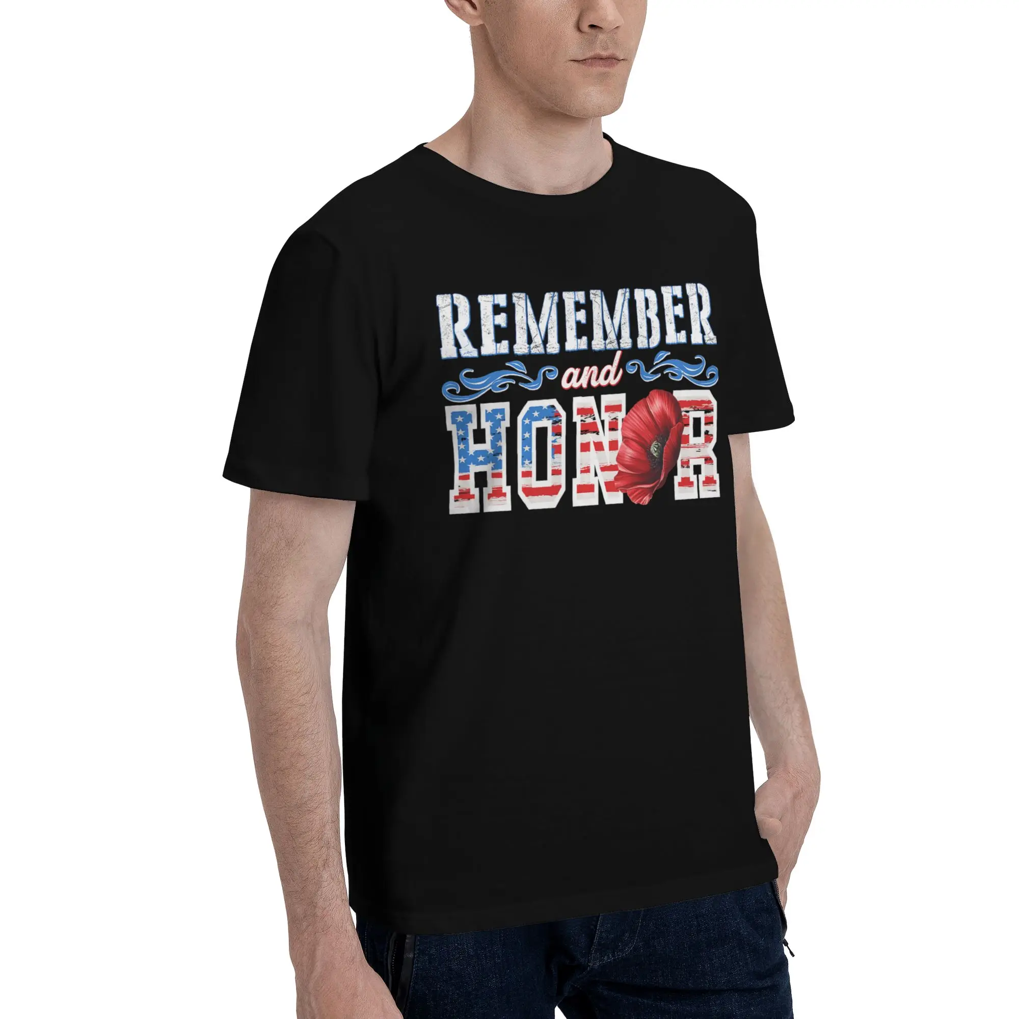 Veterans Day USA Red Poppy Flower Military Funny 100% Cotton T-Shirt Memorial Day Tees Tops For Men