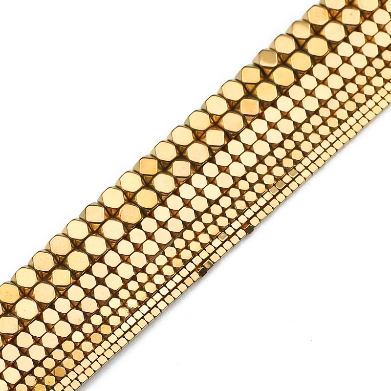 1–4 mm Naturstein, echt vergoldet, facettiert, quadratisch, Hämatit, Abstandshalter, lose Perlen für Schmuckherstellung, DIY-Armband, Halskette