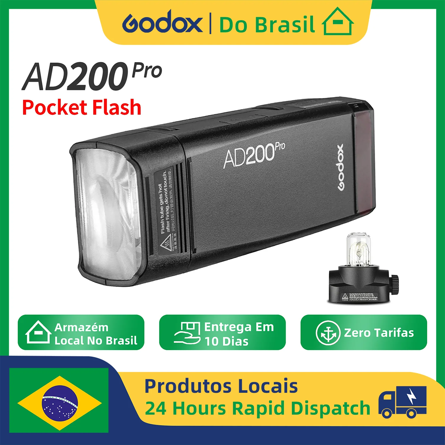 【Do Brasil】Godox AD200Pro Outdoor Flash Light 200Ws TTL 2.4G 1/8000 HSS 0.01-1.8s Recycling with 2900mAh Battery